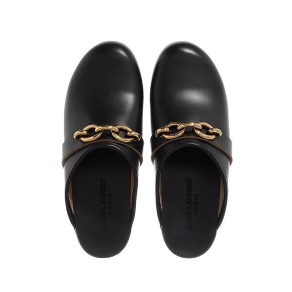 NIB Saint Laurent YSL Le Maillon EU 38 US 8 Chain Clogs Black Leather Shoes $945 - Picture 3 of 12